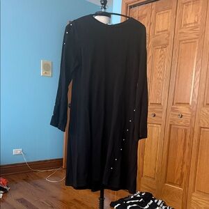 CeCe Black Long Sleeve Dress with Button Detail